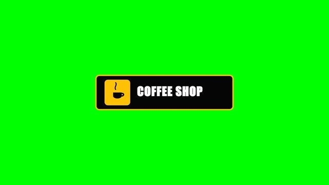 Animasi rambu kedai kopi dengan logo uap bergerak, berlatar green screen.