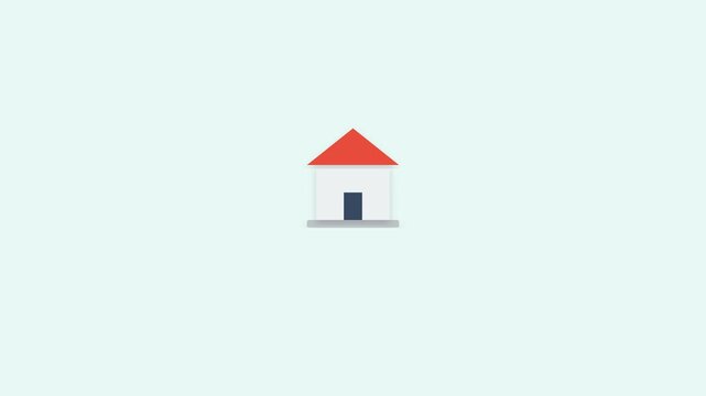 Minimalist Flat Design Animation of a House Building Process Representing Real Estate Investment, Residential Property Development, Home Buying, and Construction Concept on a Clean Light Background.
