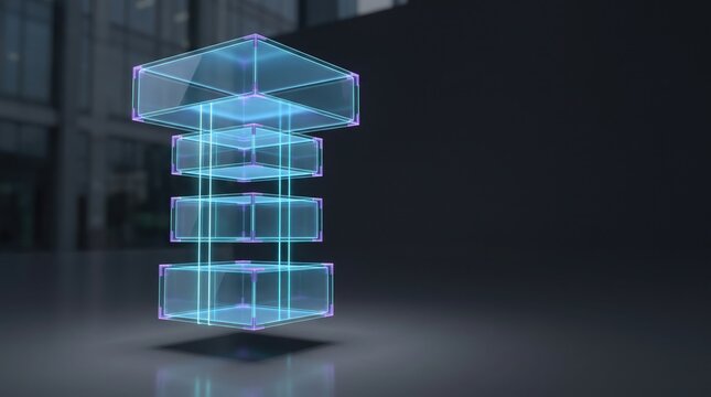 Abstract digital illustration of a glowing tower structure representing data and technology