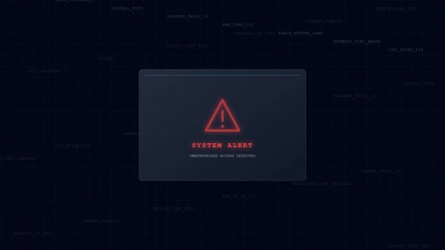 Cyber Security Breach Notification on Computer Screen with Red Warning Triangle Icon and System Alert Text Displaying Information Security Vulnerability and Hacking Threat Graphic Concept