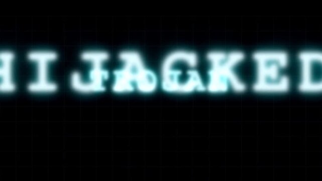 Digital Cyber Security Concept Animation Featuring Glowing Blue Neon Text of Trojan Malware and Hijacked Messages on a Black Background Illustrating Hacking Threats and Online Vulnerabilities