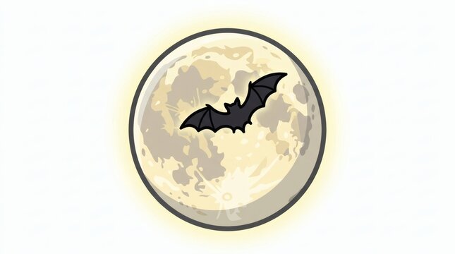Flat Vector Full Moon Character Bat Silhouette Full Color Illustration

