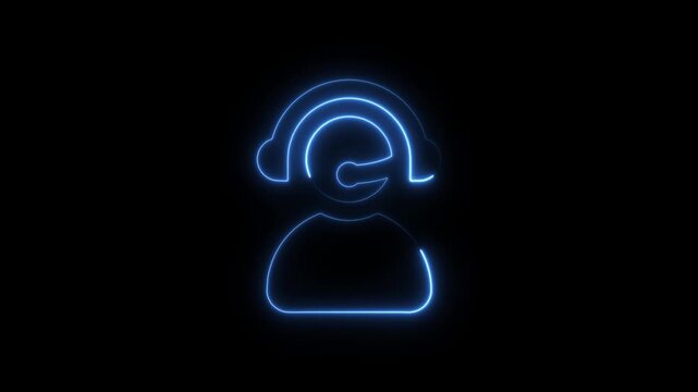 Blue Neon Headset Icon on Black Background headphones