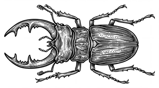Vintage stag beetle engraving illustration isolated on white