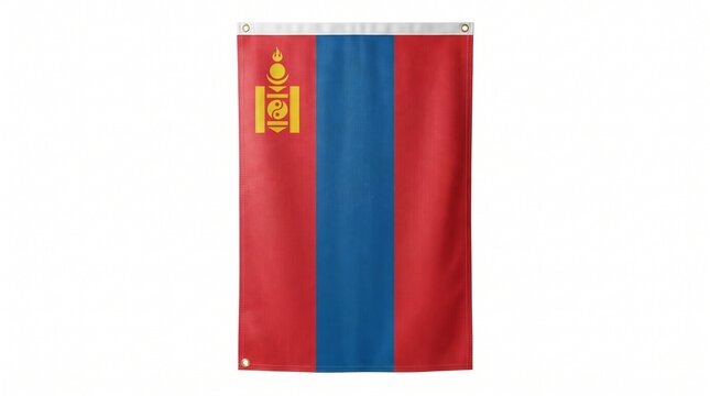 National flag of Mongolia with traditional soyombo symbol on red and blue background