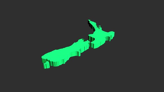 Green 3d map of New Zealand rotating motion video footage