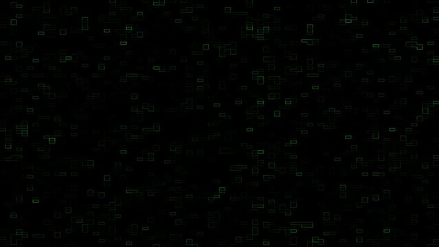 Abstract digital green data matrix flashing on dark monitor screen
