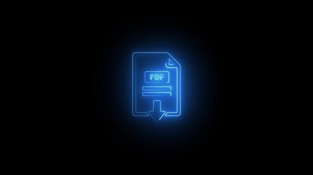 Glowing blue neon PDF file download animation video footage