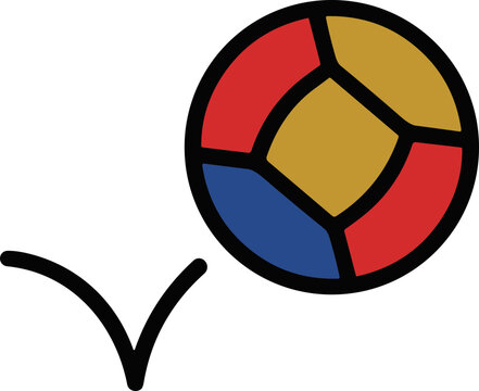 Colorful beach ball bouncing with a playful jump curve against a white background