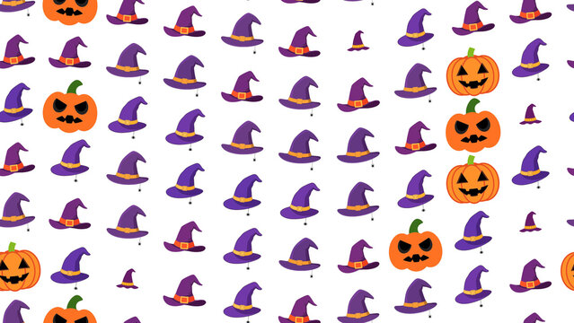 Seamless pattern of witch hats and pumpkins