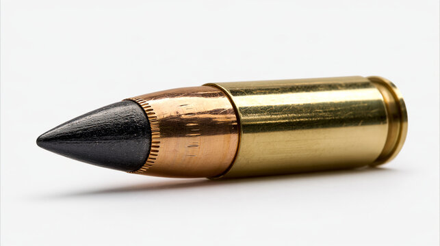 Black tipped rifle bullet cartridge isolated on a plain background