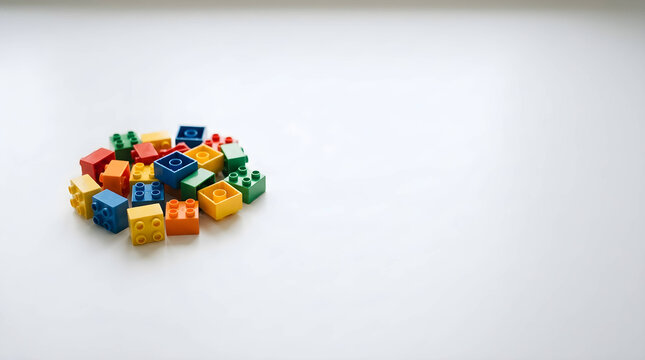 Colorful clustered building blocks arrangement in circular formation, concept for agile project management methodologies, team collaboration, and dynamic workflow solutions