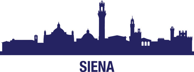 Fototapeta premium Dark blue silhouette skyline of siena, italy, featuring the torre del mangia and historic cathedral domes on a white background