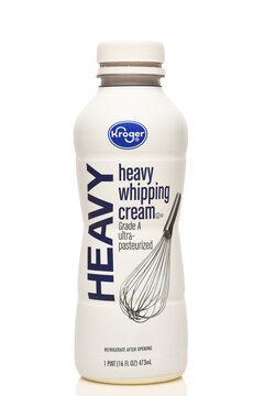 IRVINE, CALIFORNIA - 26 SEPT 2026: A bottle of Kroger Heavy Whipping Cream.