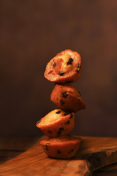 Stacked Chocolate Chip Muffins Still Life