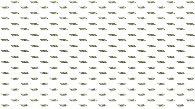 Minimalist seamless vector pattern featuring a repeating grid of tiny green bills on a transparent background.