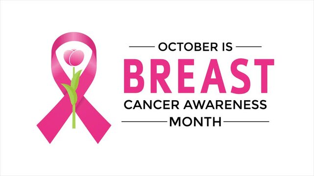 Breast cancer awareness pink ribbon animation with October campaign typography, ideal for healthcare advertising, educational videos, nonprofit campaigns, and awareness materials.