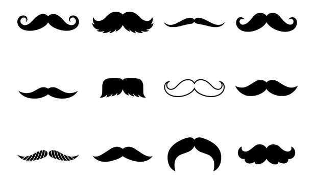 Collection Of Various Black Mustache Styles And Gentleman Facial Hair Icons Set