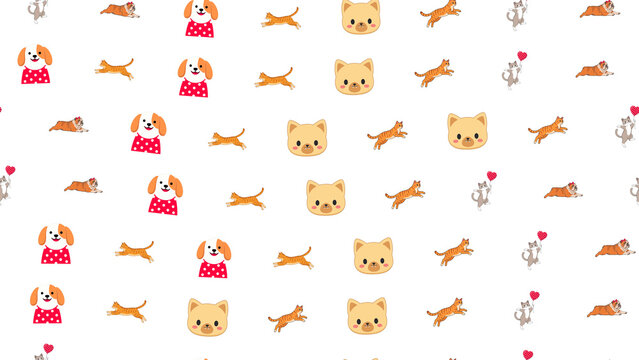 Cute cartoon animals pattern with dogs and cats
