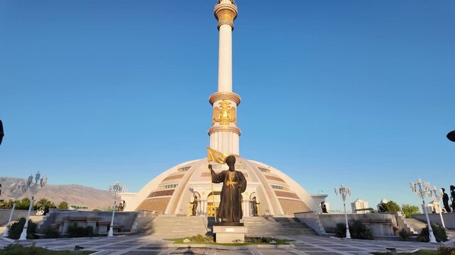 Turkmenistan independence monument, slow tilt up, no person
