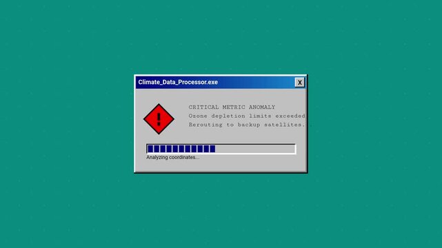 Retro computer error dialog window displaying warning message on desktop screen background