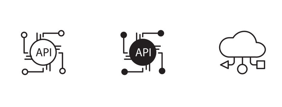API connection and cloud computing vector icon set for web UI