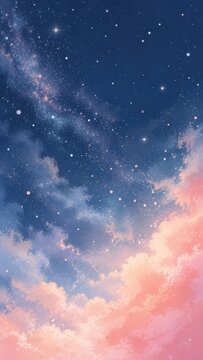 Dreamy pastel galaxy mobile wallpaper, starry night sky, pink clouds, fantasy illustration