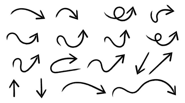 Hand drawn arrow collection featuring various curved and straight