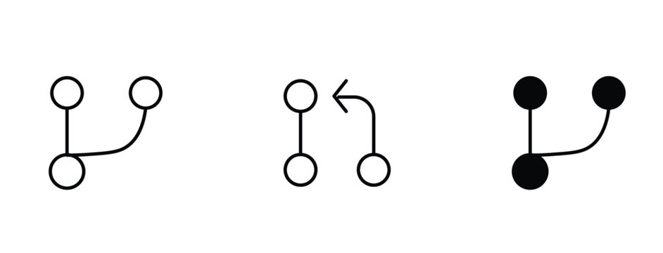 Version control branch and merge line art vector icon set