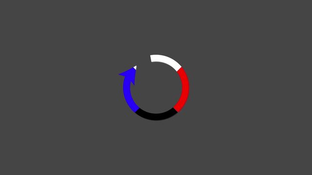 Colorful circular arrow animation with rotating segments on gray background.