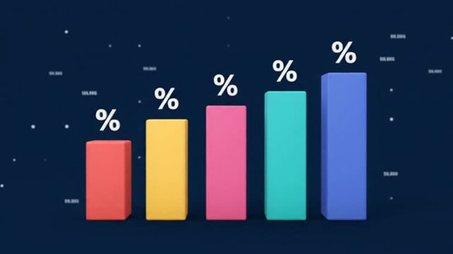 Colorful 3d bar charts showing financial growth on dark background