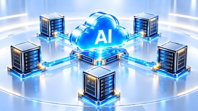 Artificial intelligence cloud network connecting to distributed server racks for big data processing