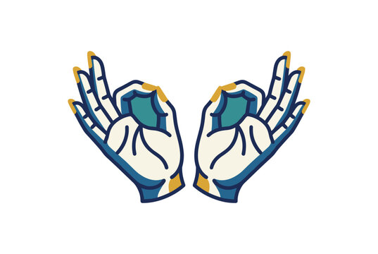 Two stylized hands performing the traditional mudra meditation gesture