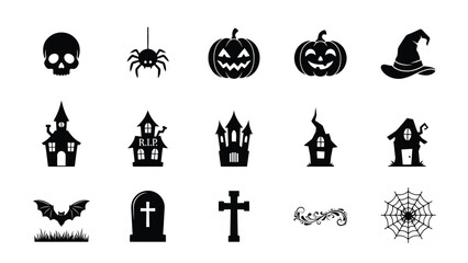 Fototapeta premium Halloween vector icons set featuring spooky silhouettes and symbols