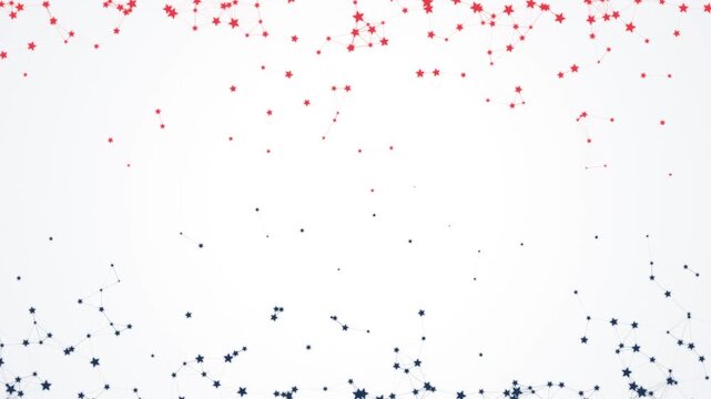 Clean white background with red and blue stars connected by network lines on top and bottom borders. This seamless patriotic motion graphic loop is ideal for election videos.