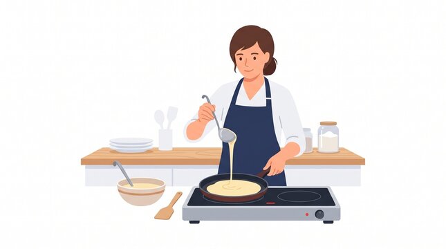 Woman cooking pancakes on a stove