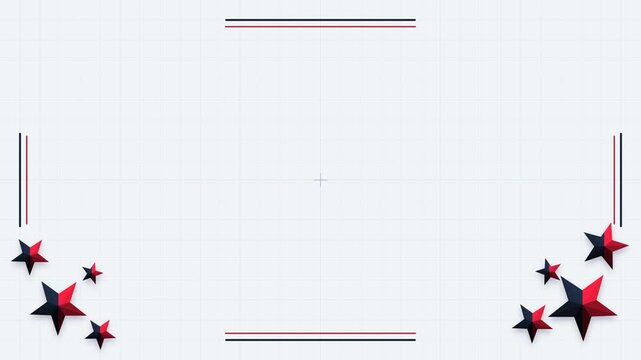 Clean white grid background with expanding red and blue line borders and 3D patriotic stars in the corners. This seamless motion graphic loop is ideal for USA election videos.