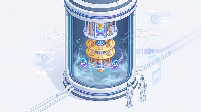 Isometric quantum computer with a gold cryostat chandelier