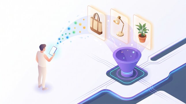 Isometric AI recommendation engine matching products to a shopper