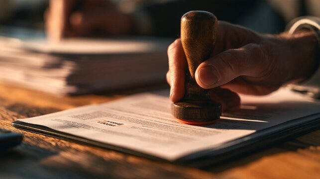Official Document Being Approved with Rubber Stamp