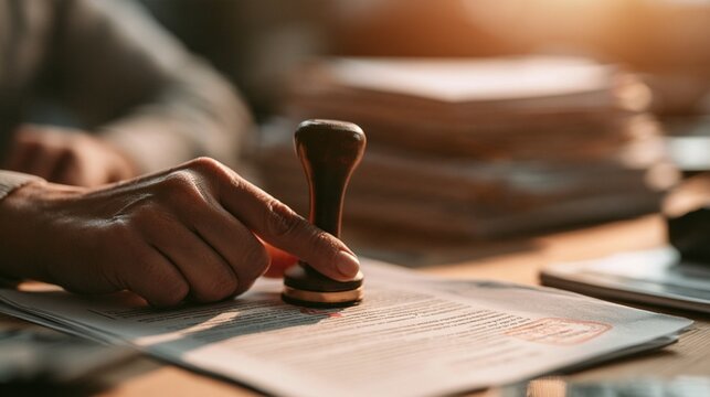 Close-Up of Approval Stamp on Official Paperwork