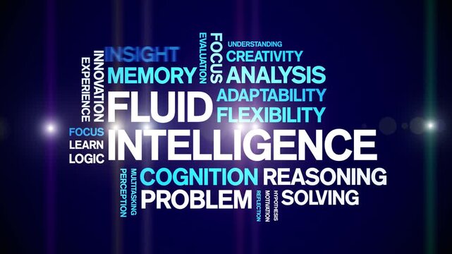 Fluid intelligence animated word cloud-text design animation tag kinetic typography seamless loop.