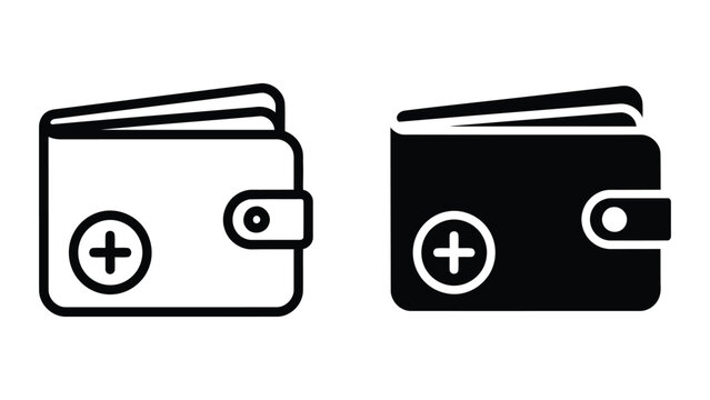 Leather wallet with plus sign symbol vector illustration isolated on white background