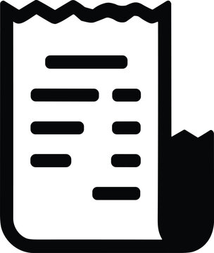 Paper receipt icon. Black and white paper receipt icon for retail and finance use