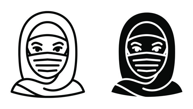 Woman wearing hijab and medical face mask vector isolated on a transparent background