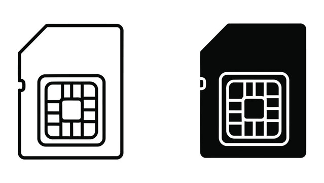 Mobile SIM card chip icon in outline and solid black vector illustration