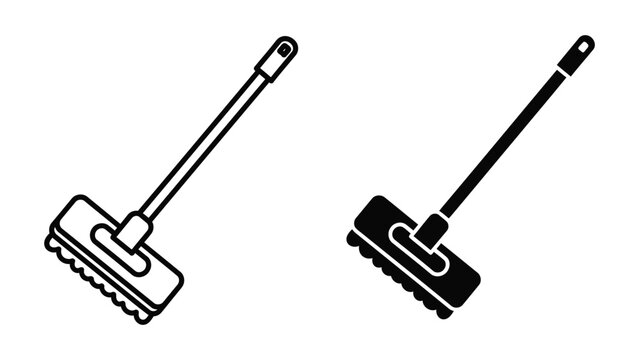 Floor cleaning mop tool vector icon set for janitorial and household supplies
