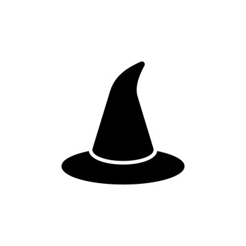 Traditional witch hat black silhouette icon for halloween party decorations or magical fantasy character costume elements design projects for graphic creators.