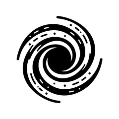 Fototapeta premium Cosmic spiral galaxy illustration featuring swirling vortex motion and stellar dust particles for astronomical science research exploration black vector art.