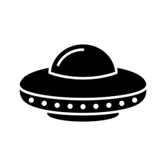 Ufo icon with black flying saucer design provides interstellar spacecraft graphic for science fiction projects and space exploration themed digital media assets. © Hina